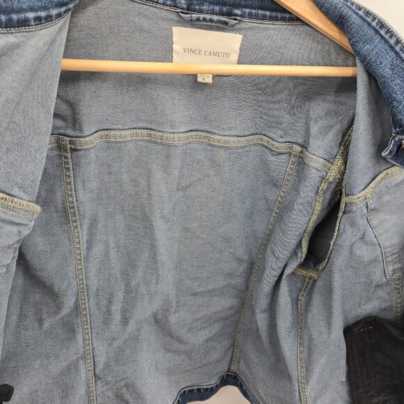 Vince Camuto Blue Denim Medium Wash Button Front Shorter Fit Trucker Jacket XL - Picture 12 of 12